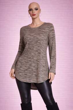 Patrizia Luca Melange Long Sleeve Scalloped Hem Tunic Top